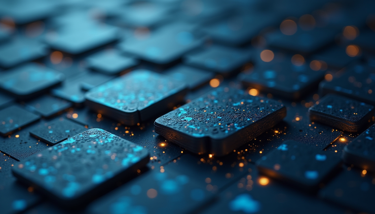 Close-up view of a digital blockchain ledger with interconnected blocks