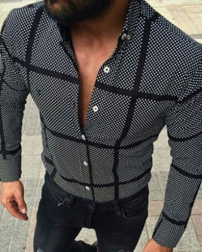 Thumbnail: Men Plaid Print Long Sleeve Casual Shirt