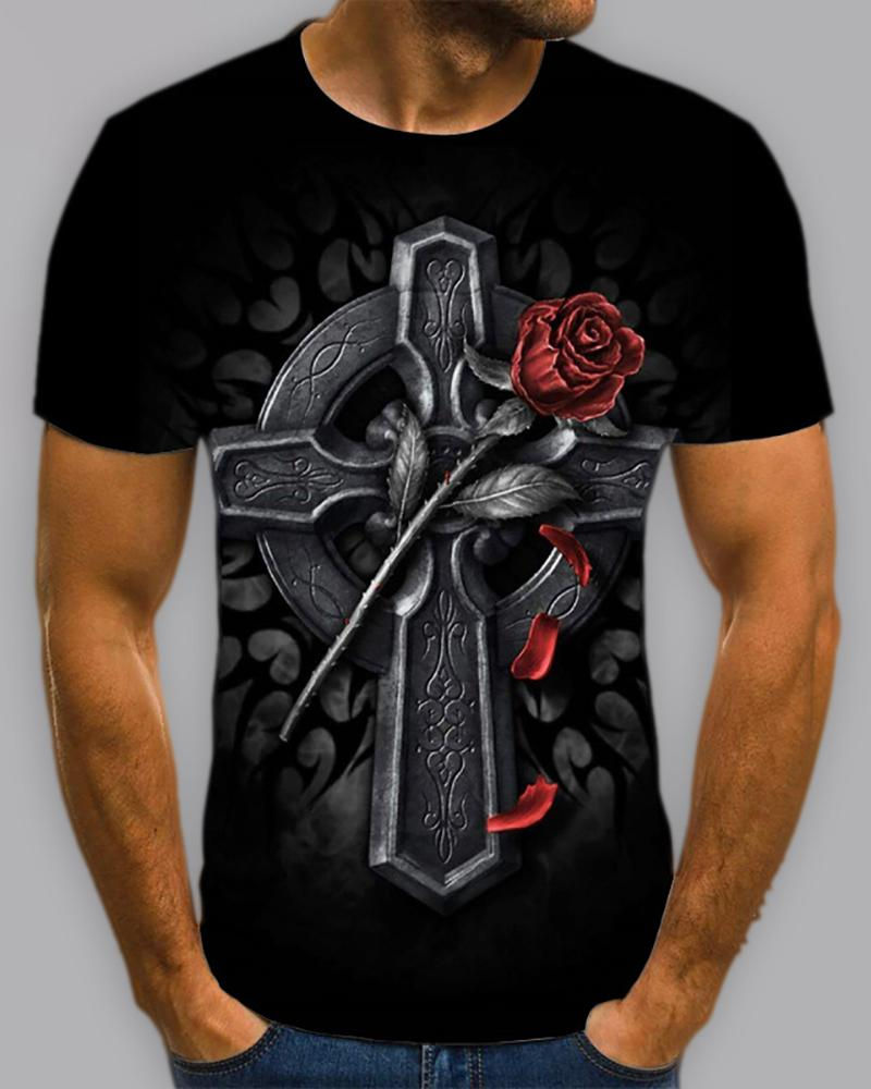 Digital Print Short Sleeve Casual Men T-Shirt 