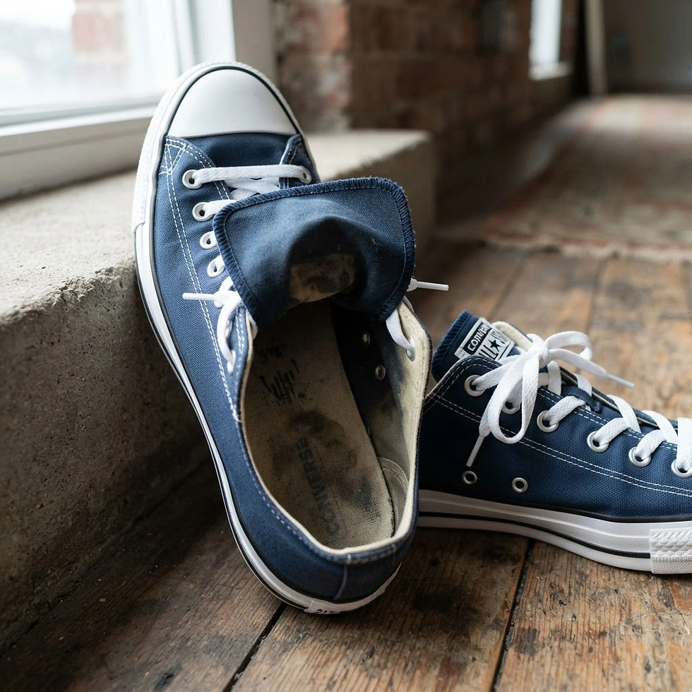 sepatu converse yang sudah bersih pada bagian luarnya namun masih kotor pada bagian dalam