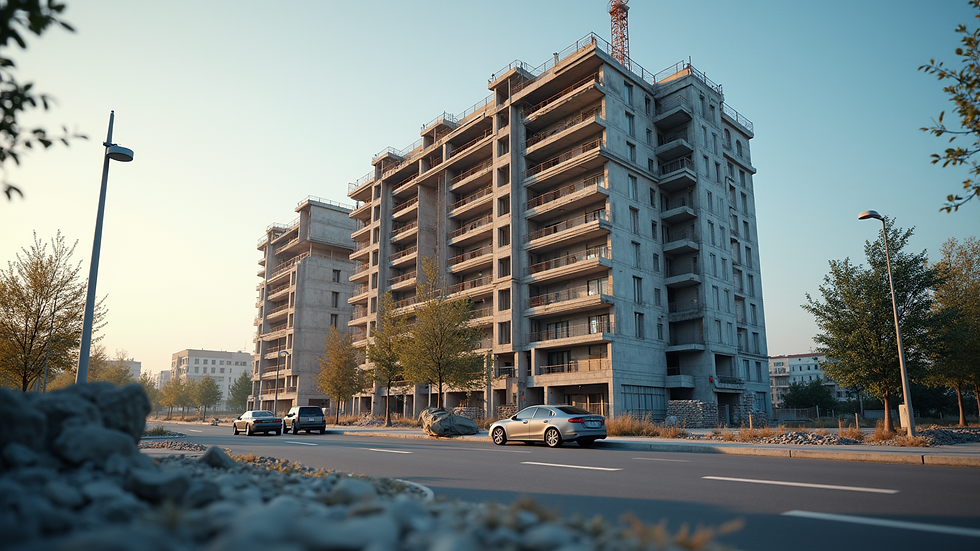 Eye-level view of a residential building under construction