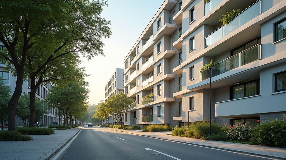 Eye-level view of a modern residential building exterior