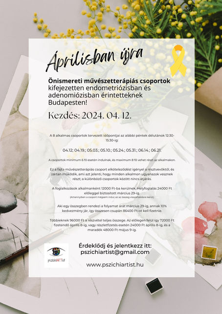 Áprilisi önismereti művészetterápiás csoport kifejezetten endometriózissal élőknek Budapesten!