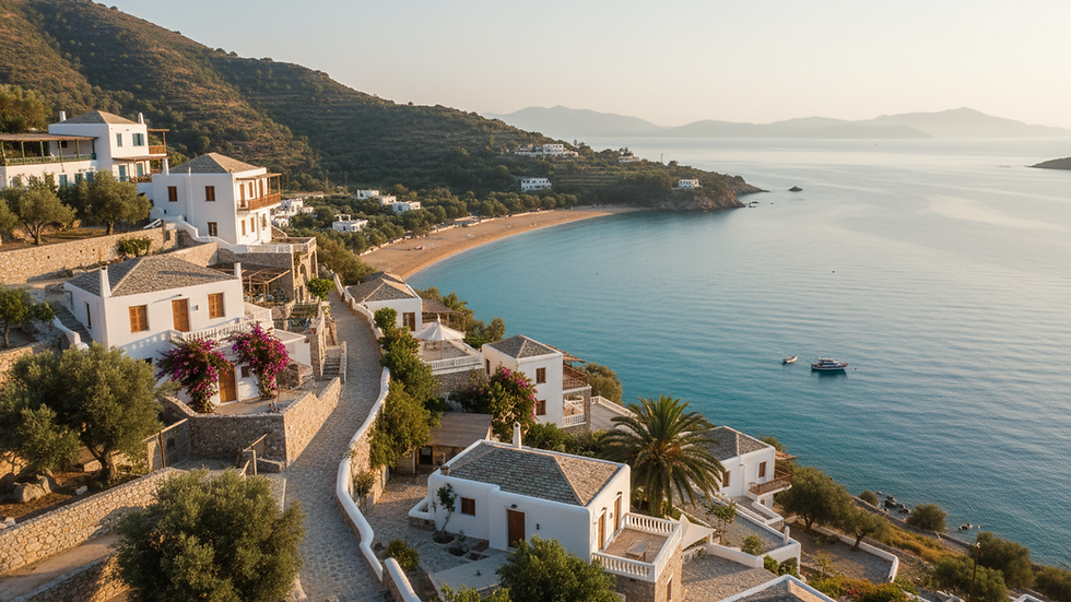 Eye-level view of a quiet mountain village with traditional houses