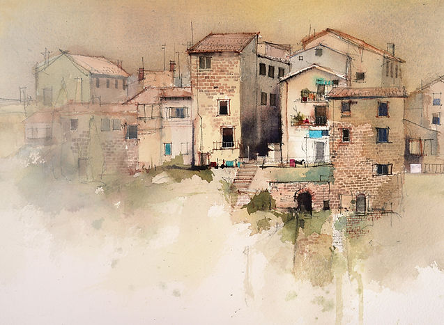 Watercolor painting of Tuscan Village