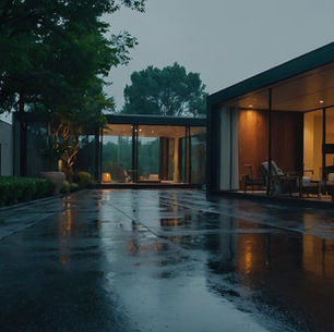 modern house in rainstorm