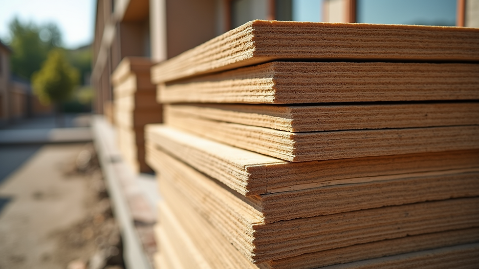 Close-up view of eco-friendly building materials stacked at a construction site