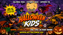 Halloween Kids 1-hour cruise aboard ÜberVida Bermuda on Saturday, October 31, 2026, featuring a fun