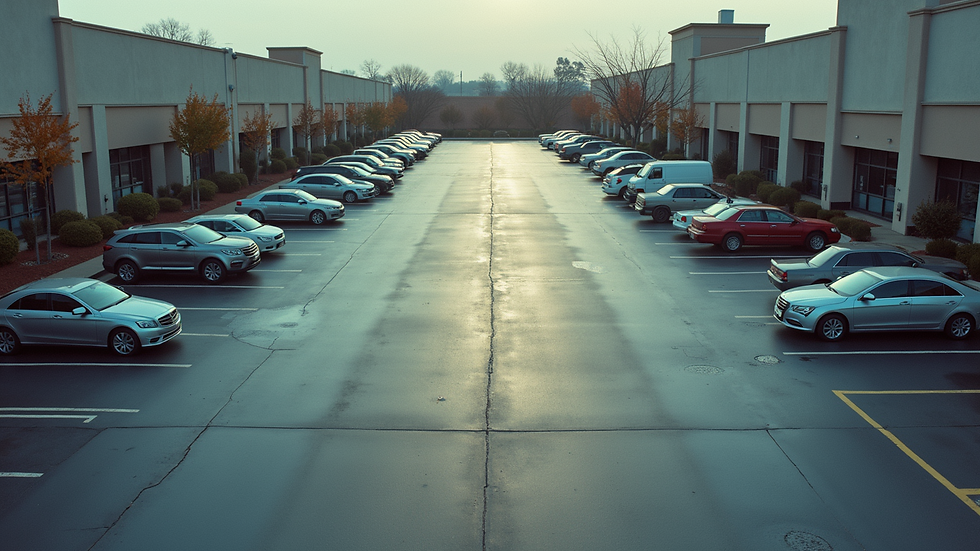 High angle view of a clean and organized commercial parking lot