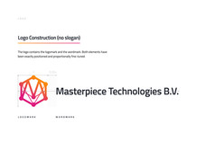 Masterpiece Technologies brand book page showing logo lockup without tagline