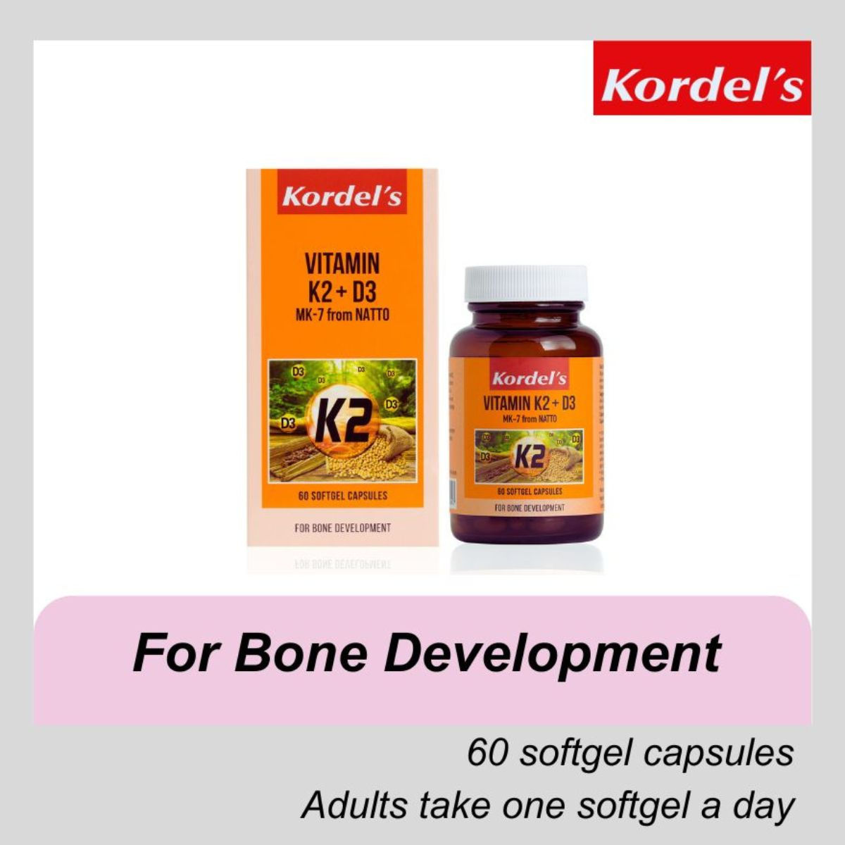 Kordel’s Vitamin K2 + D3 (60 Softgel Caps)