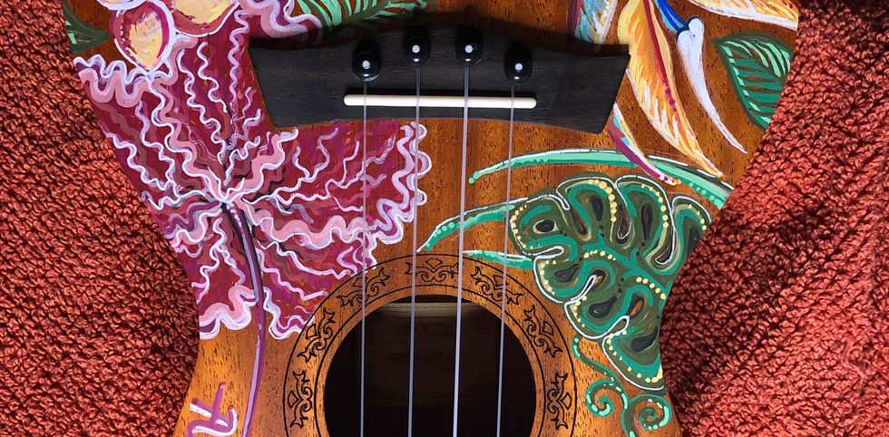 ukulele art, jessica ripp, ripptide art, posca art, oahu, hawaii, tropical, one of a kind, custom ukulele