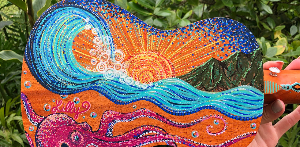 ukulele art, jessica ripp, ripptide art, posca art, oahu, hawaii, tropical, one of a kind, custom ukulele