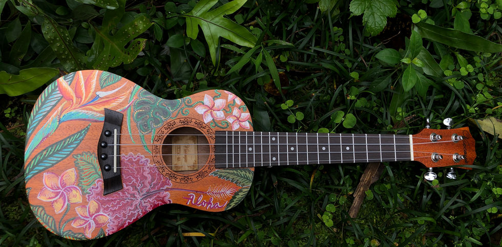 ukulele art, jessica ripp, ripptide art, posca art, oahu, hawaii, tropical, one of a kind, custom ukulele