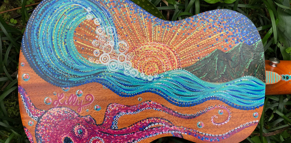 ukulele art, jessica ripp, ripptide art, posca art, oahu, hawaii, tropical, one of a kind, custom ukulele