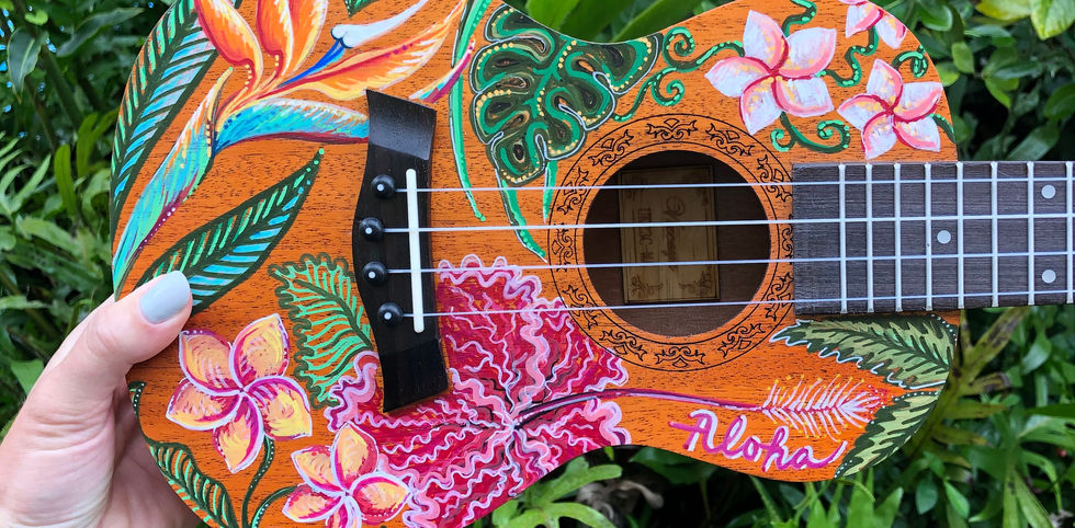 ukulele art, jessica ripp, ripptide art, posca art, oahu, hawaii, tropical, one of a kind