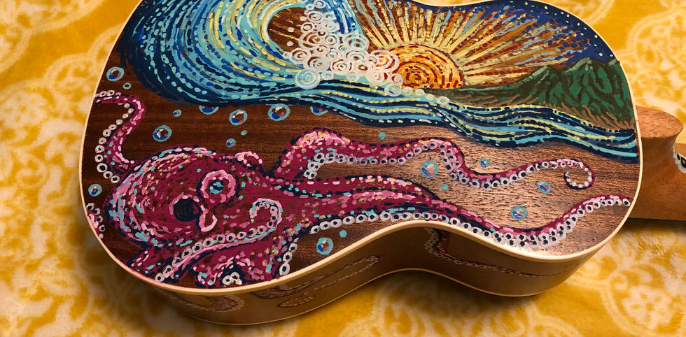 ukulele art, jessica ripp, ripptide art, posca art, oahu, hawaii, tropical, one of a kind, custom ukulele