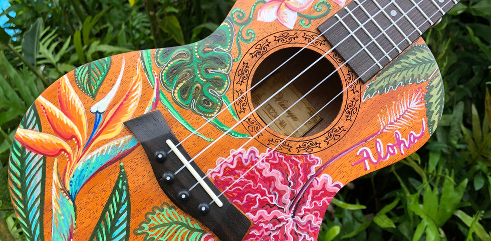 ukulele art, jessica ripp, ripptide art, posca art, oahu, hawaii, tropical, one of a kind