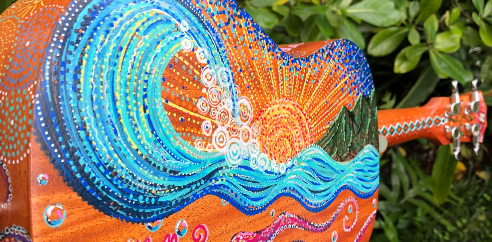 ukulele art, jessica ripp, ripptide art, posca art, oahu, hawaii, tropical, one of a kind, custom ukulele