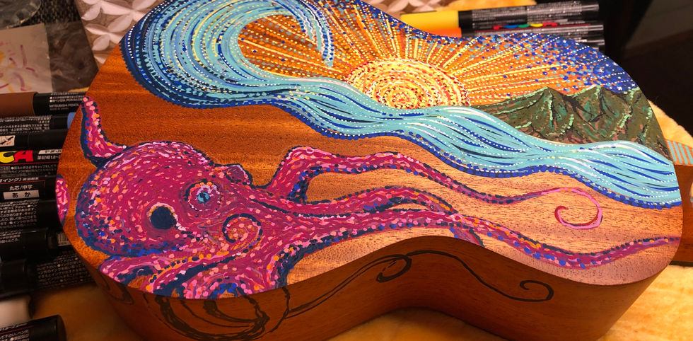 ukulele art, jessica ripp, ripptide art, posca art, oahu, hawaii, tropical, one of a kind, custom ukulele