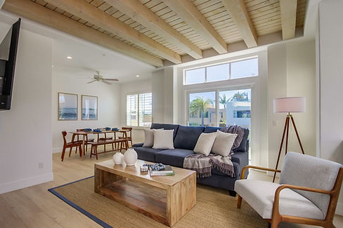 Spacious living room and dining room at Ocean Oasis, a family vacation rental in Encinitas, San Diego California