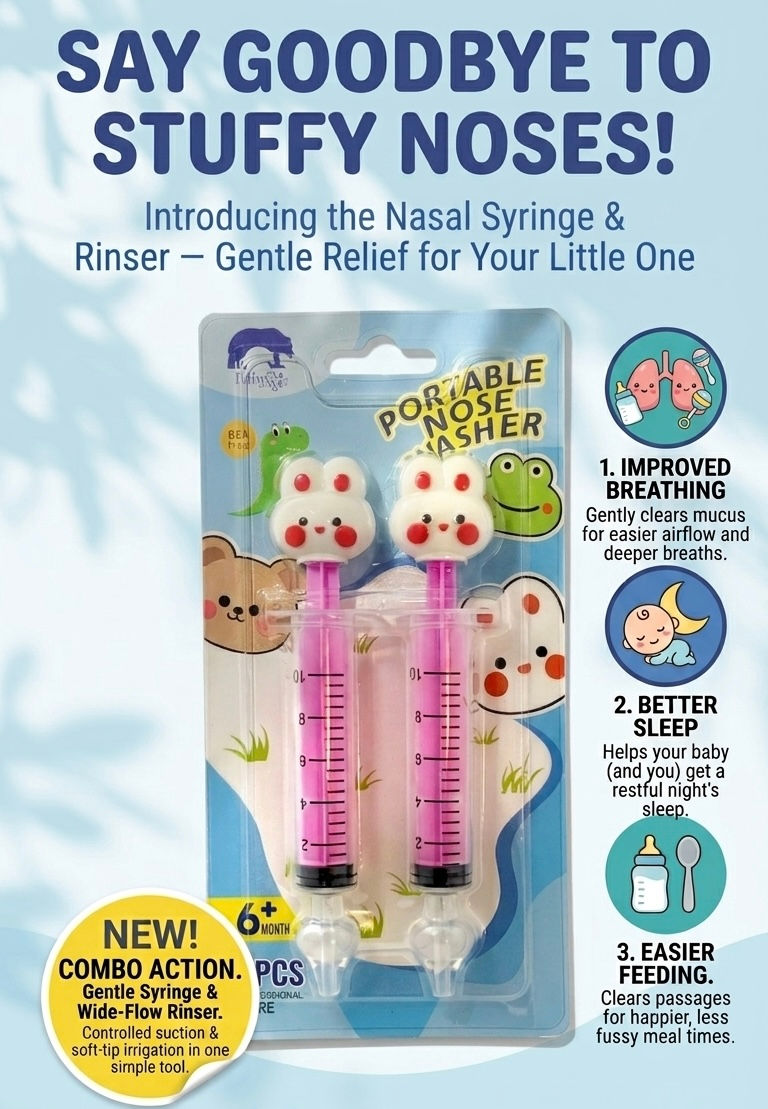 Soft baby nasal syringe for gentle mucus removal and congestion relief.