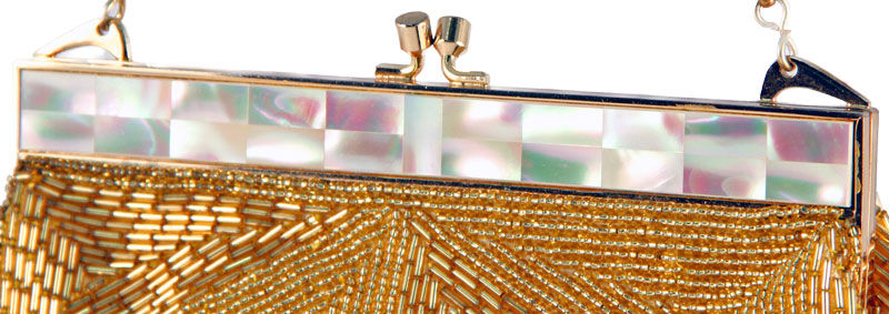 Thumbnail: La Regale Gold Beaded and MOP Purse