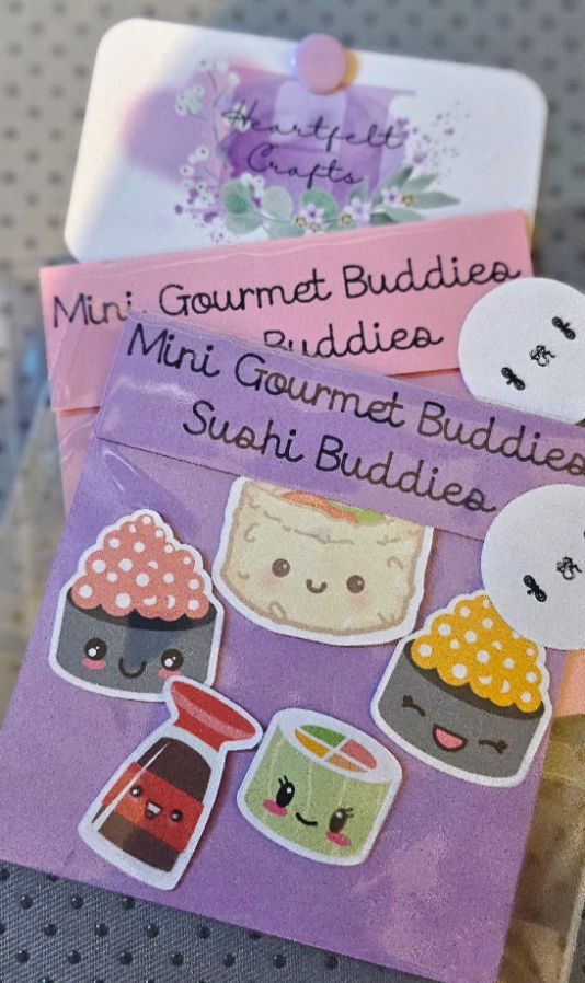 Mini Gourmet Buddies Sushi stickers in purple packaging