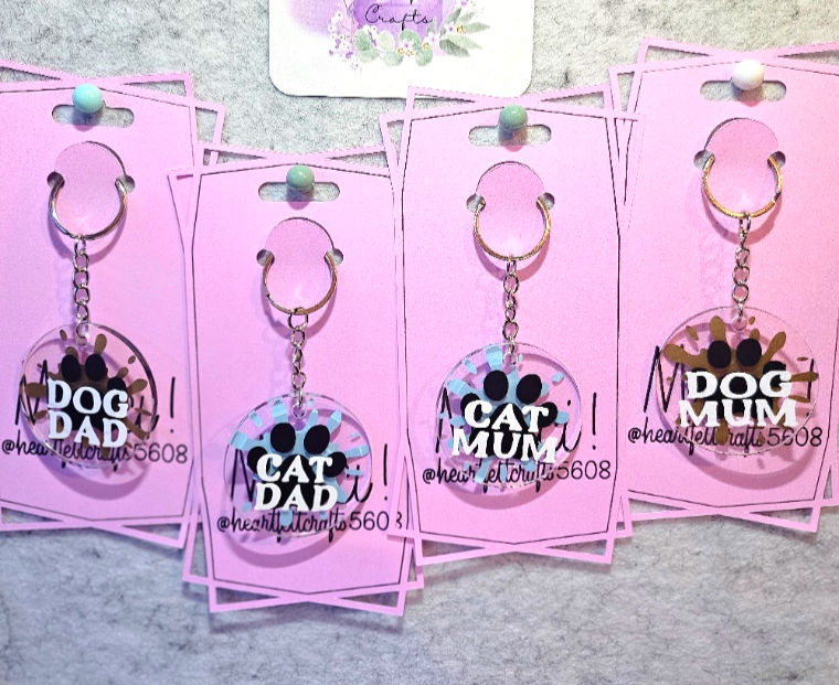 Thumbnail: Four Pawrent Keyrings for Dog Dad, Cat Dad, Cat Mum, and Dog Mum