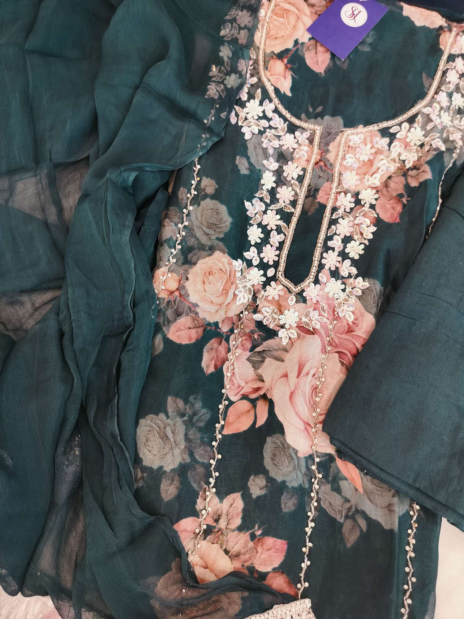 Printed Organza silk handwork unstitched suit 