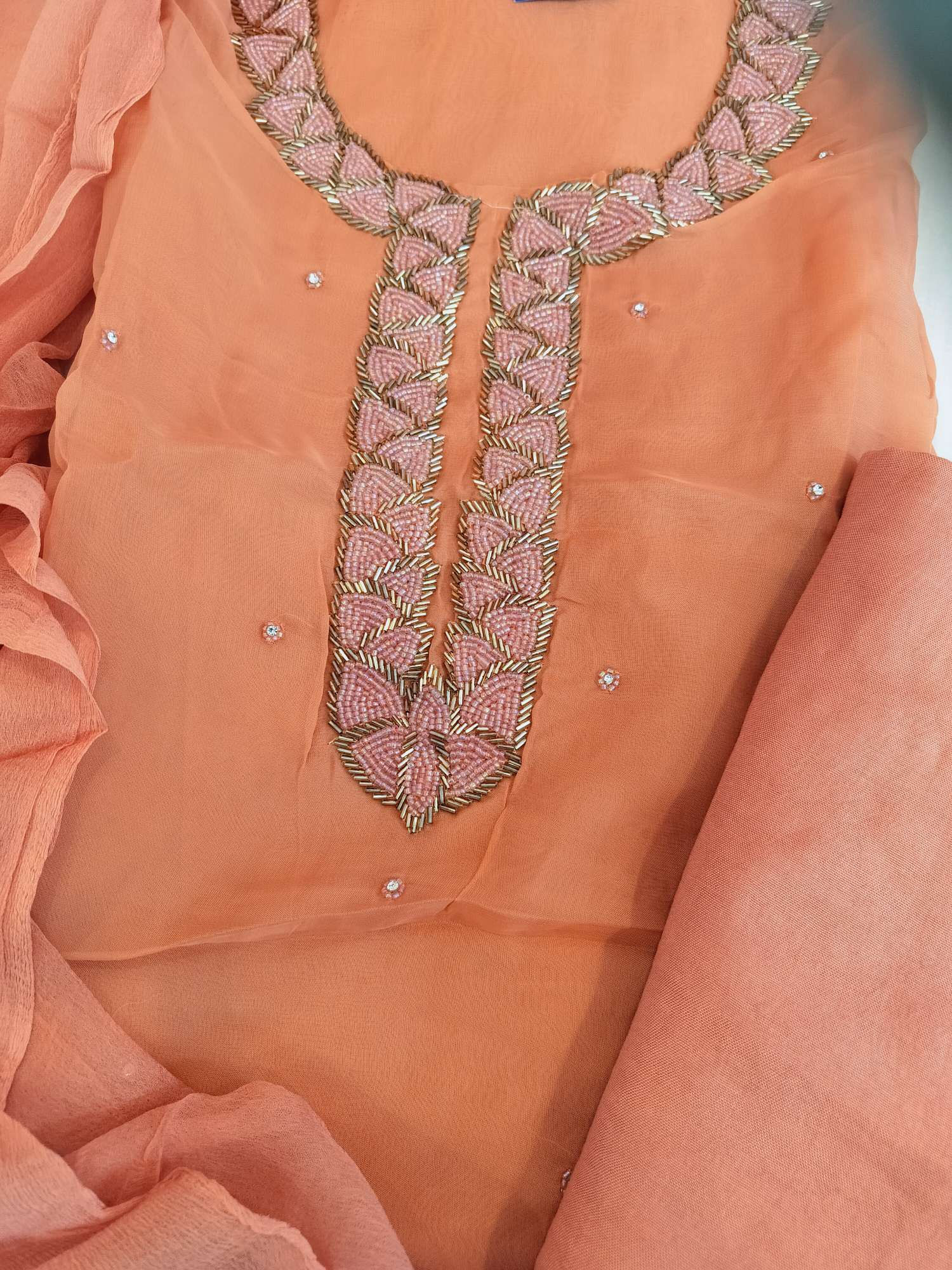 Pure organza handwork unstitched suit 