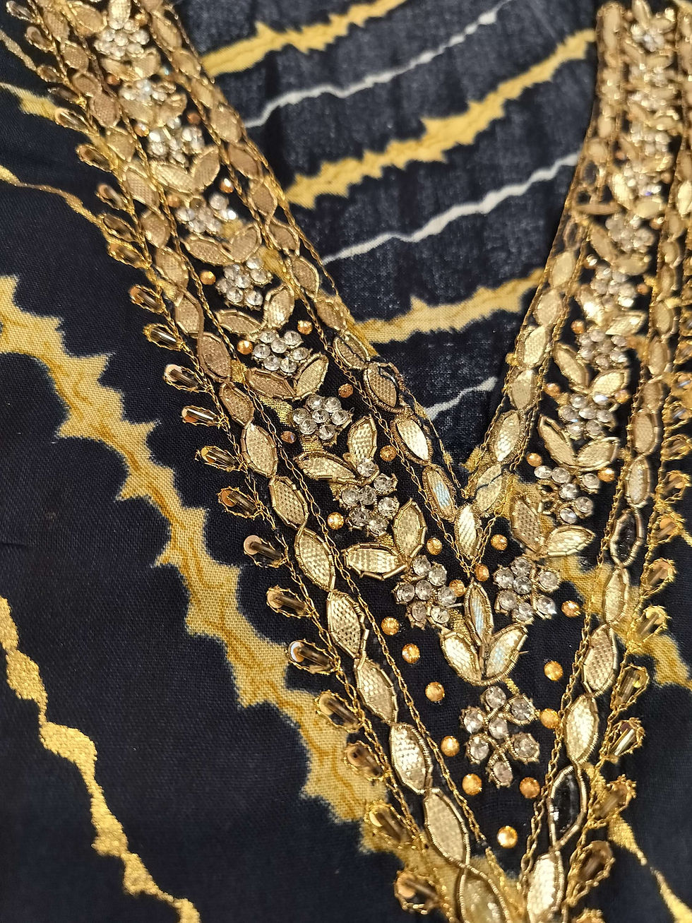 Thumbnail: Muslin silk lehriya gota Patti unstitched suit 