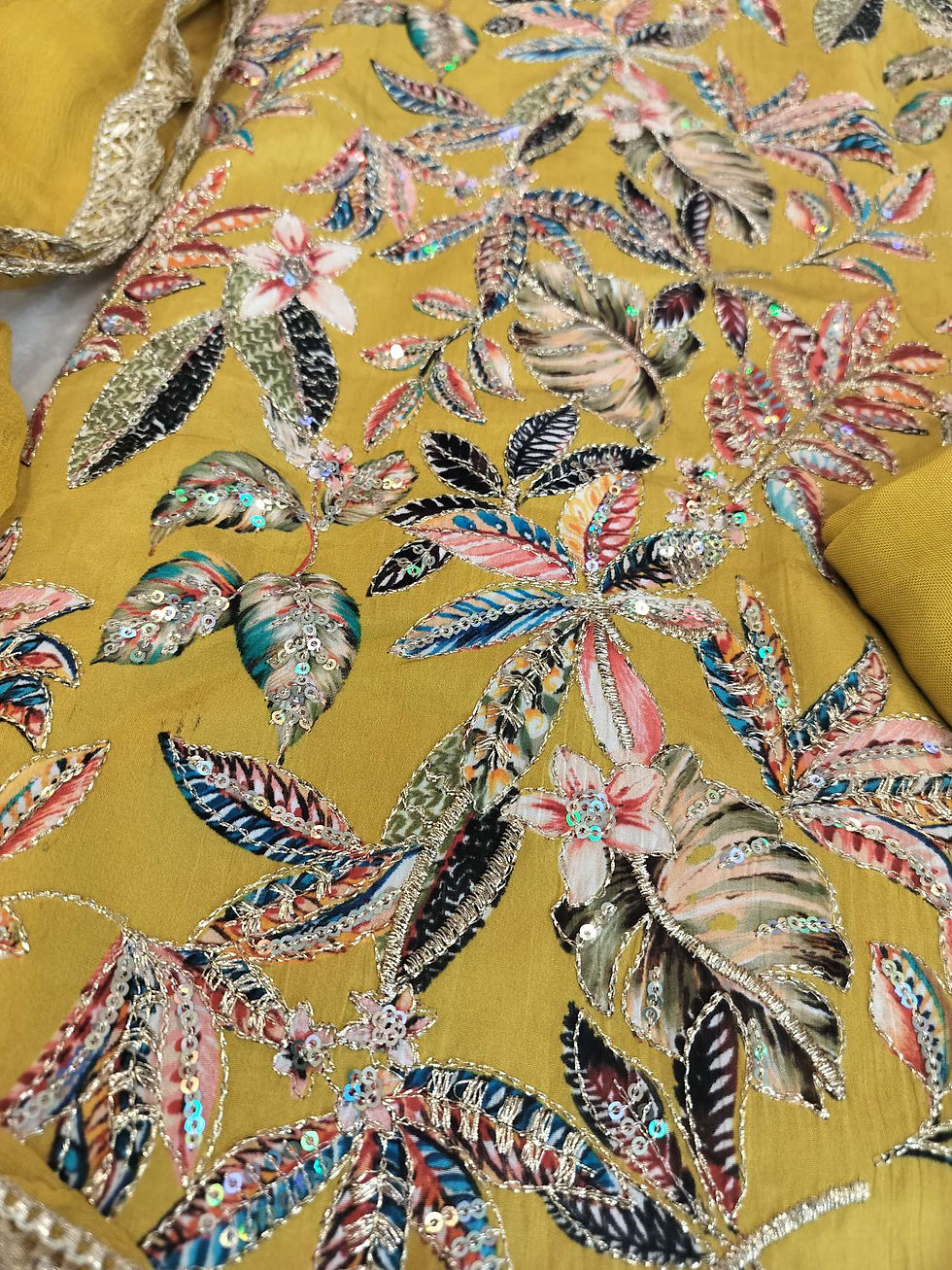 Thumbnail: Pure crape jari work unstitched suits