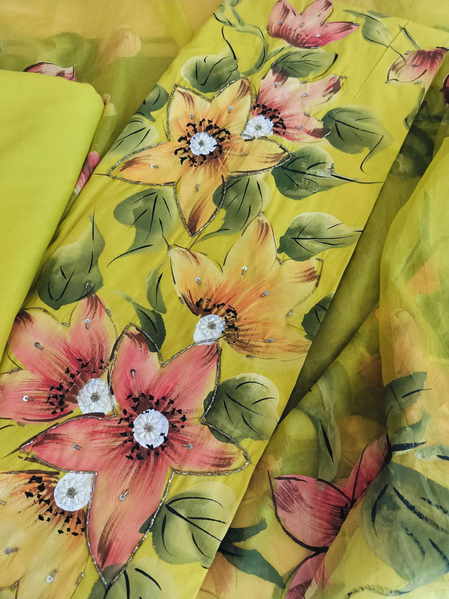 Cotton brush painted unstitched suit 