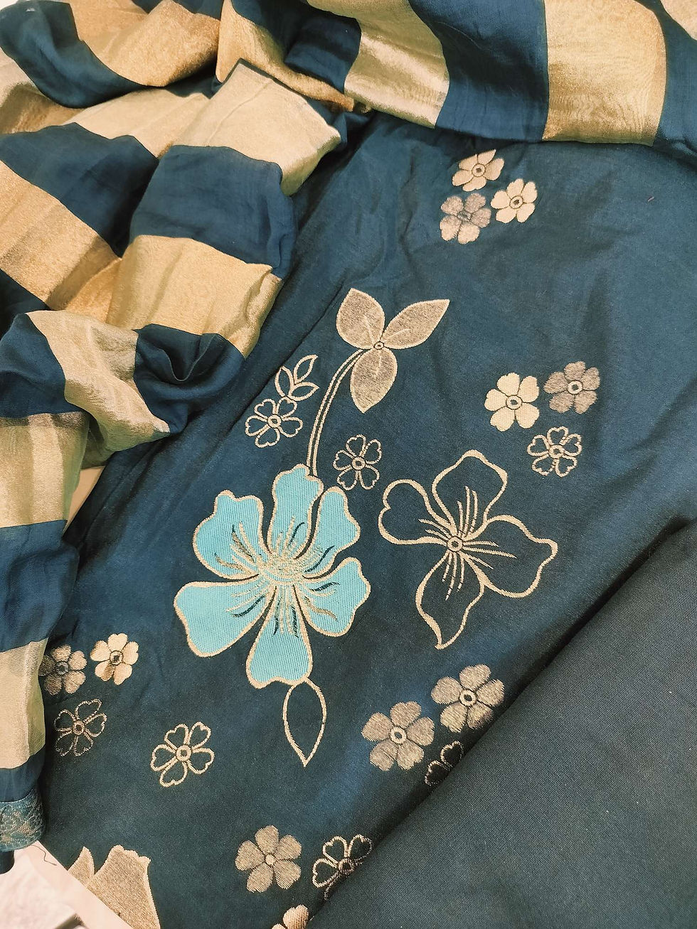 Thumbnail: Muslin cotton banarsi weaving work unstitched suit 