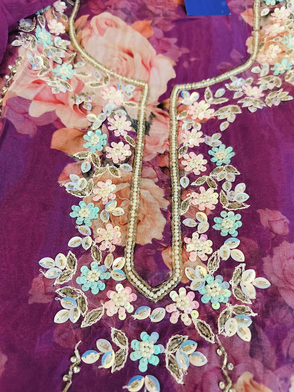 Thumbnail: Printed Organza silk handwork unstitched suit 