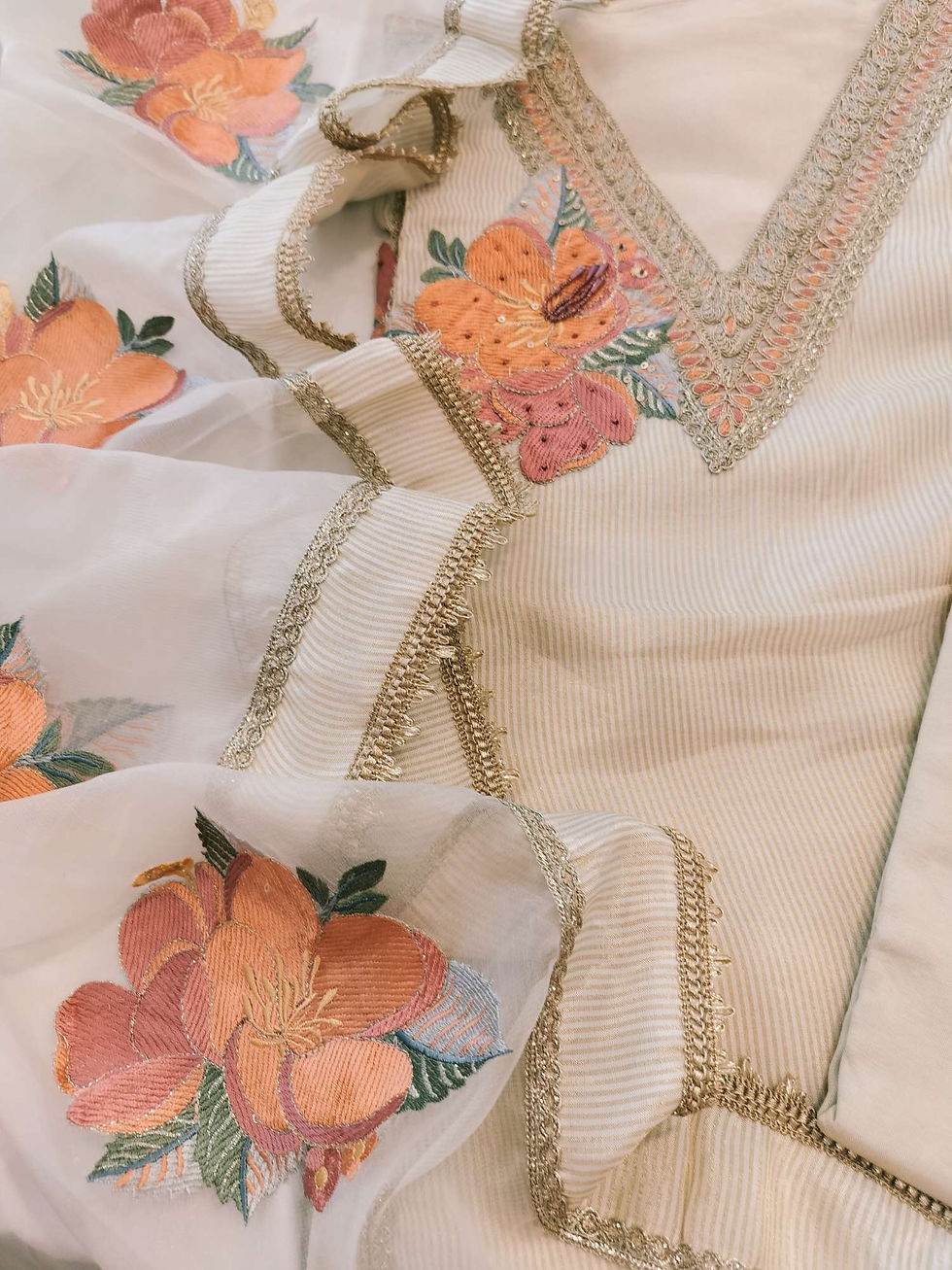 Thumbnail: Muslin shimmer viscose unstitched embroidered suit 