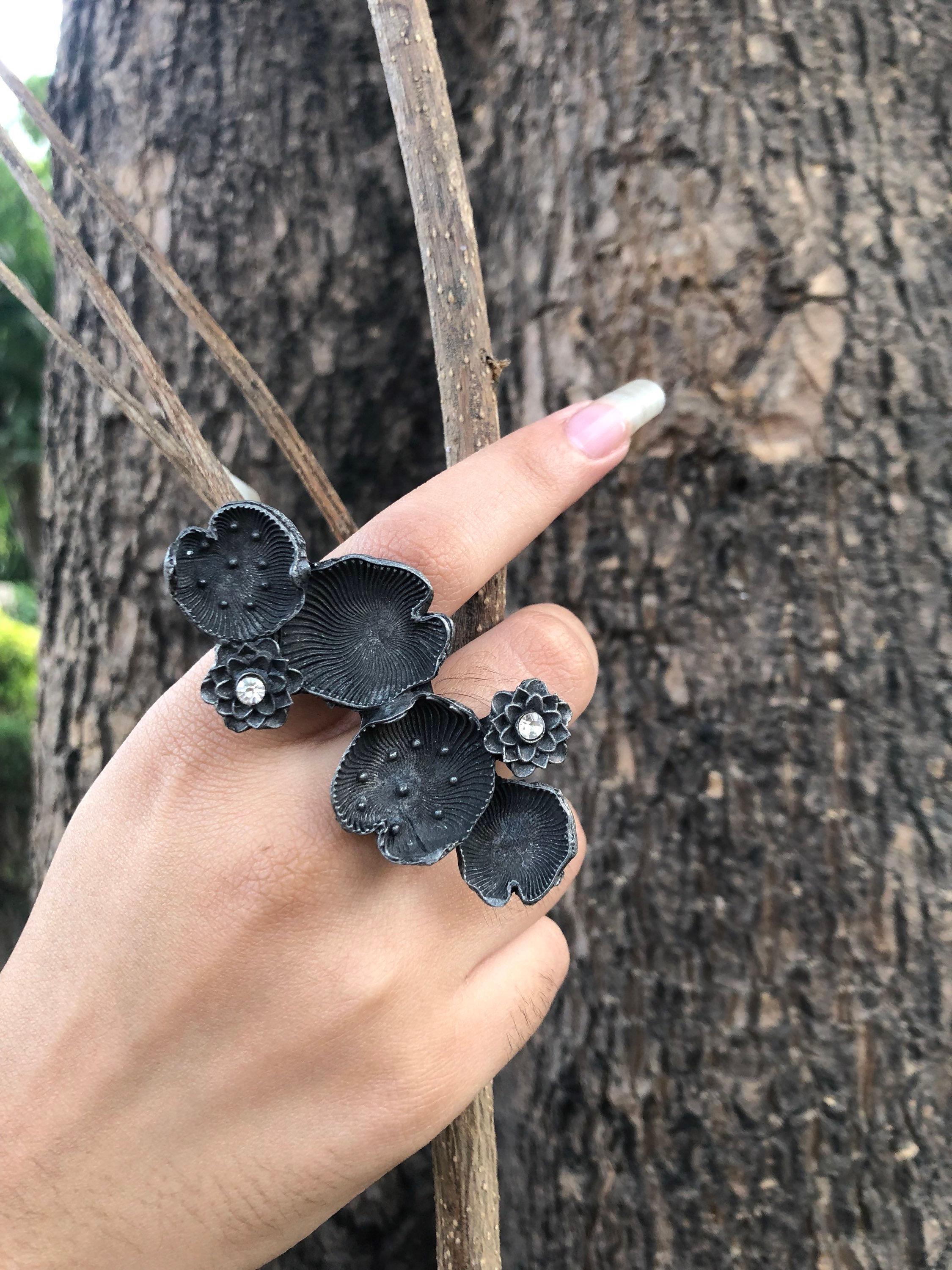 Lotus Black Oxidised Ring