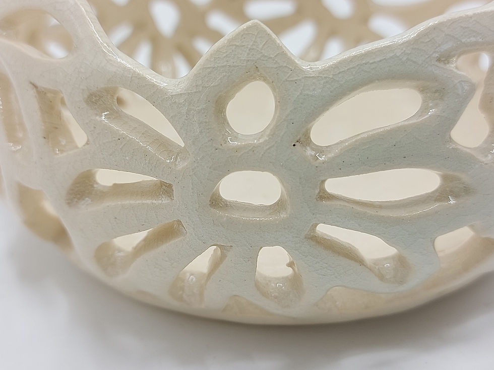 Thumbnail: Hand Thrown and Carved Cream  L.E.D or Candle Holder