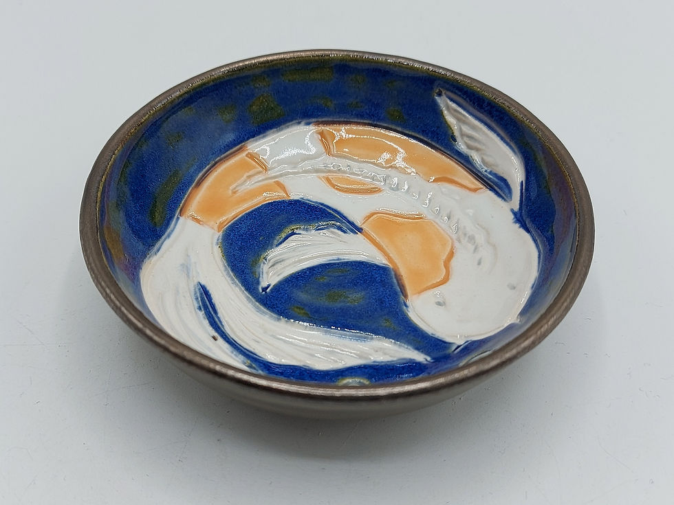 Thumbnail: Hand Thrown, Carved and Glazed Small Fish Bowl in Stoneware