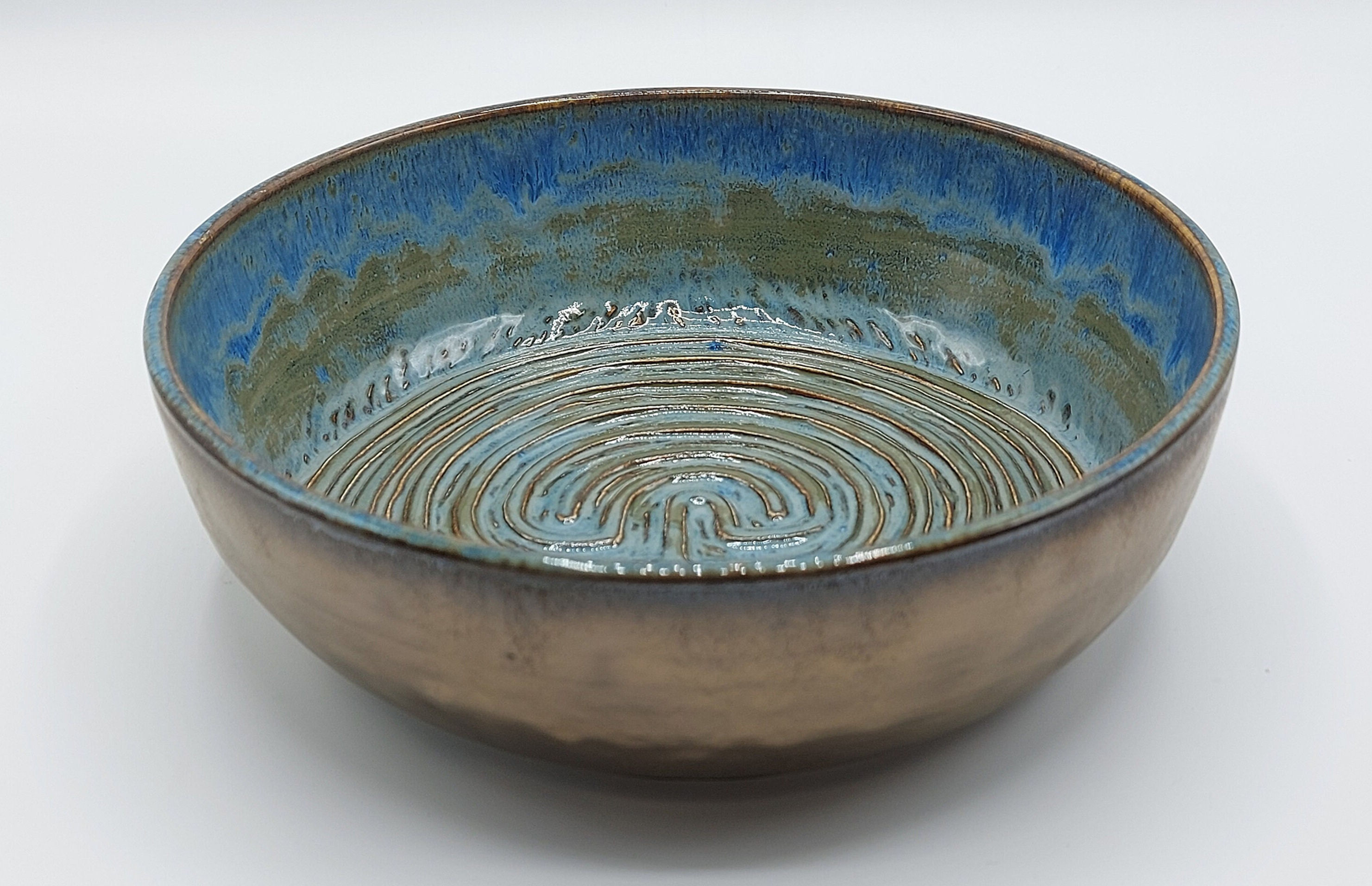 Hand Thrown & Carved large Bowl, with a finger labyrinth in base