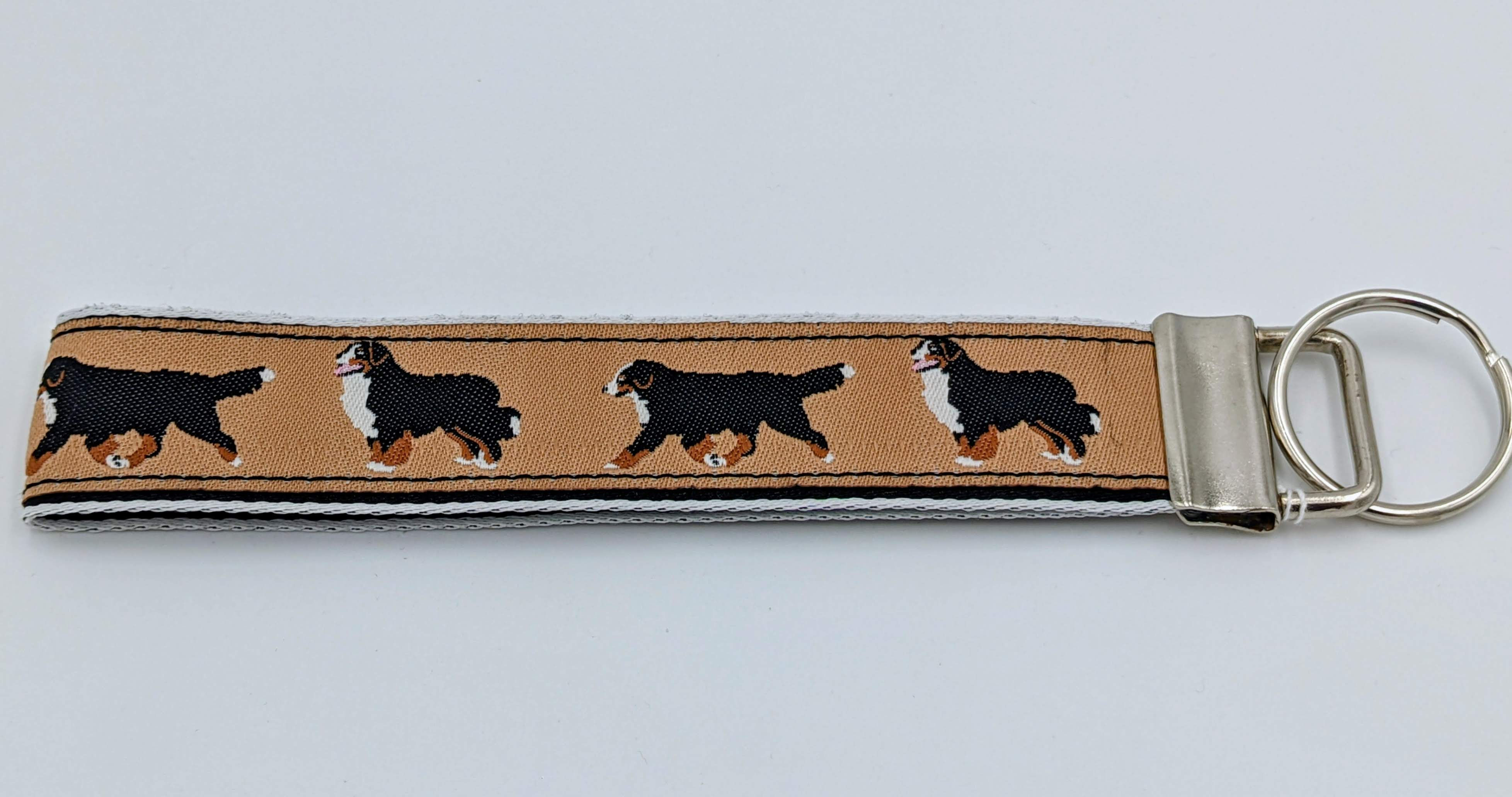 Bernese Mountain Dog Ribbon Wristlet Key Fob