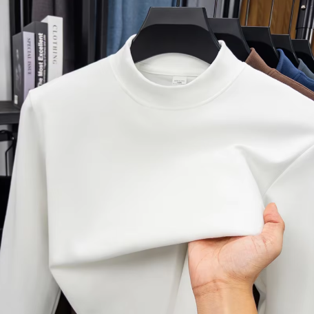 2026 New Men's Casual Solid Color Turtleneck Velvet Long Sleeve T-Shirt Spring a