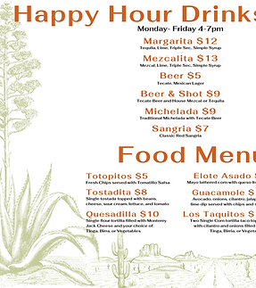 Sabor A Mexico II Happy Hour Food and Drink Menu