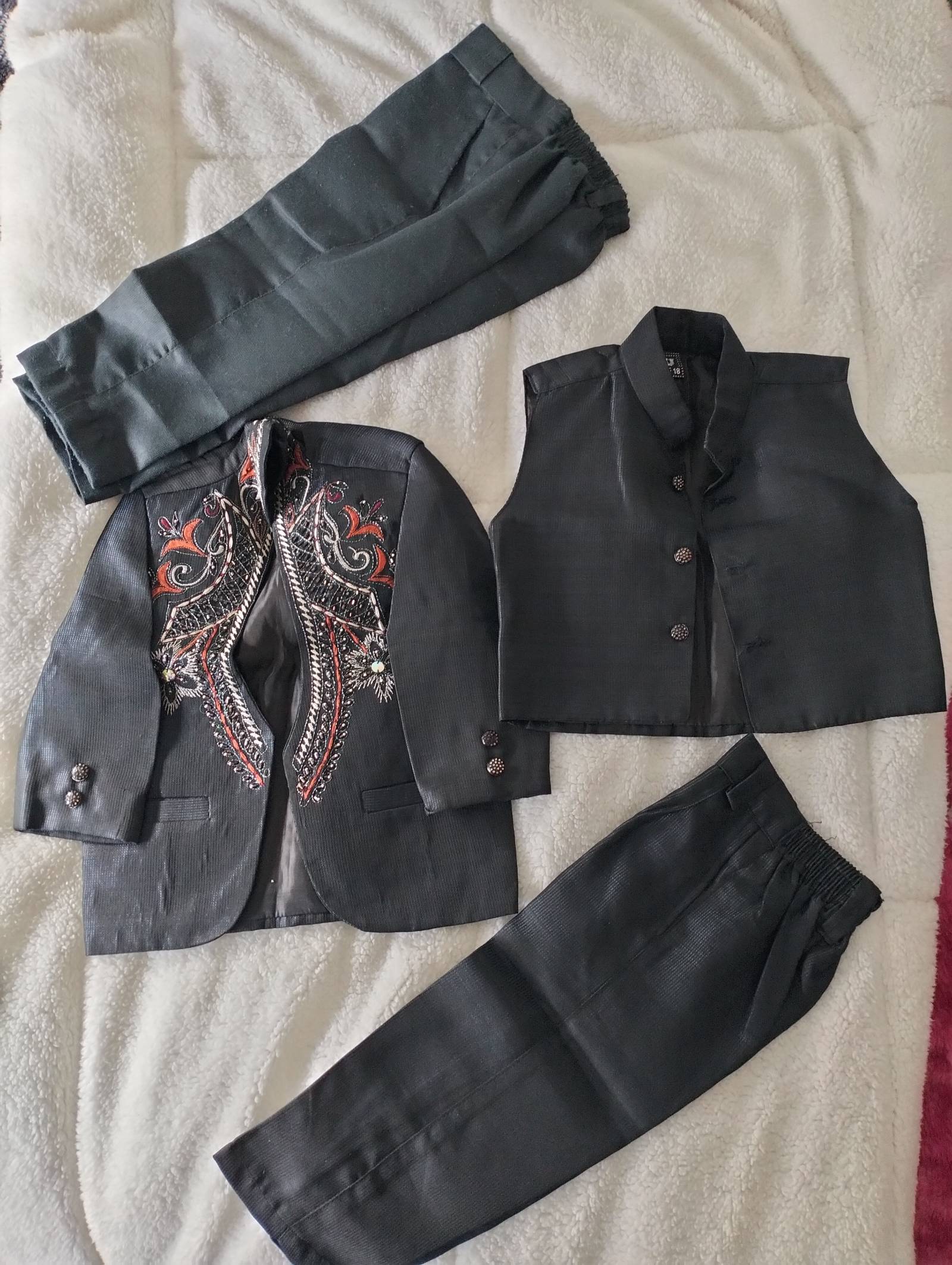 Boys Black Embroidered Indo-Western Suit Set
