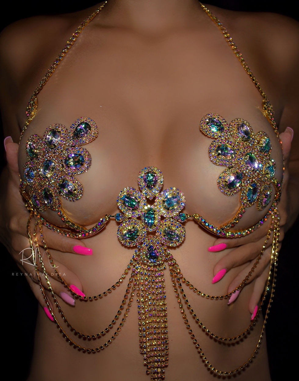 Gold Rhinestone Festival Bra