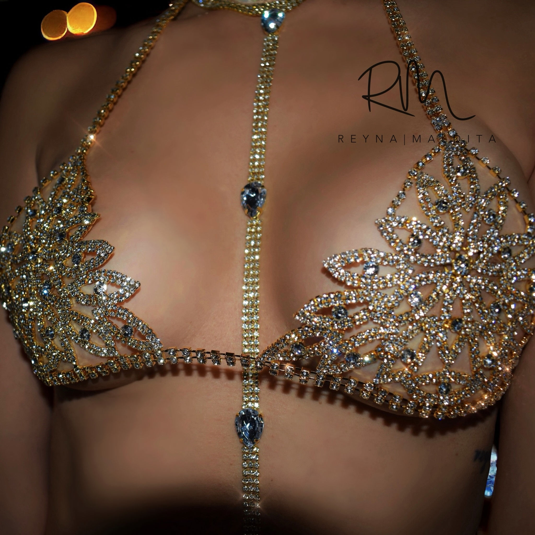 Gold Royalty Crystal Bra By Reyna Maldita