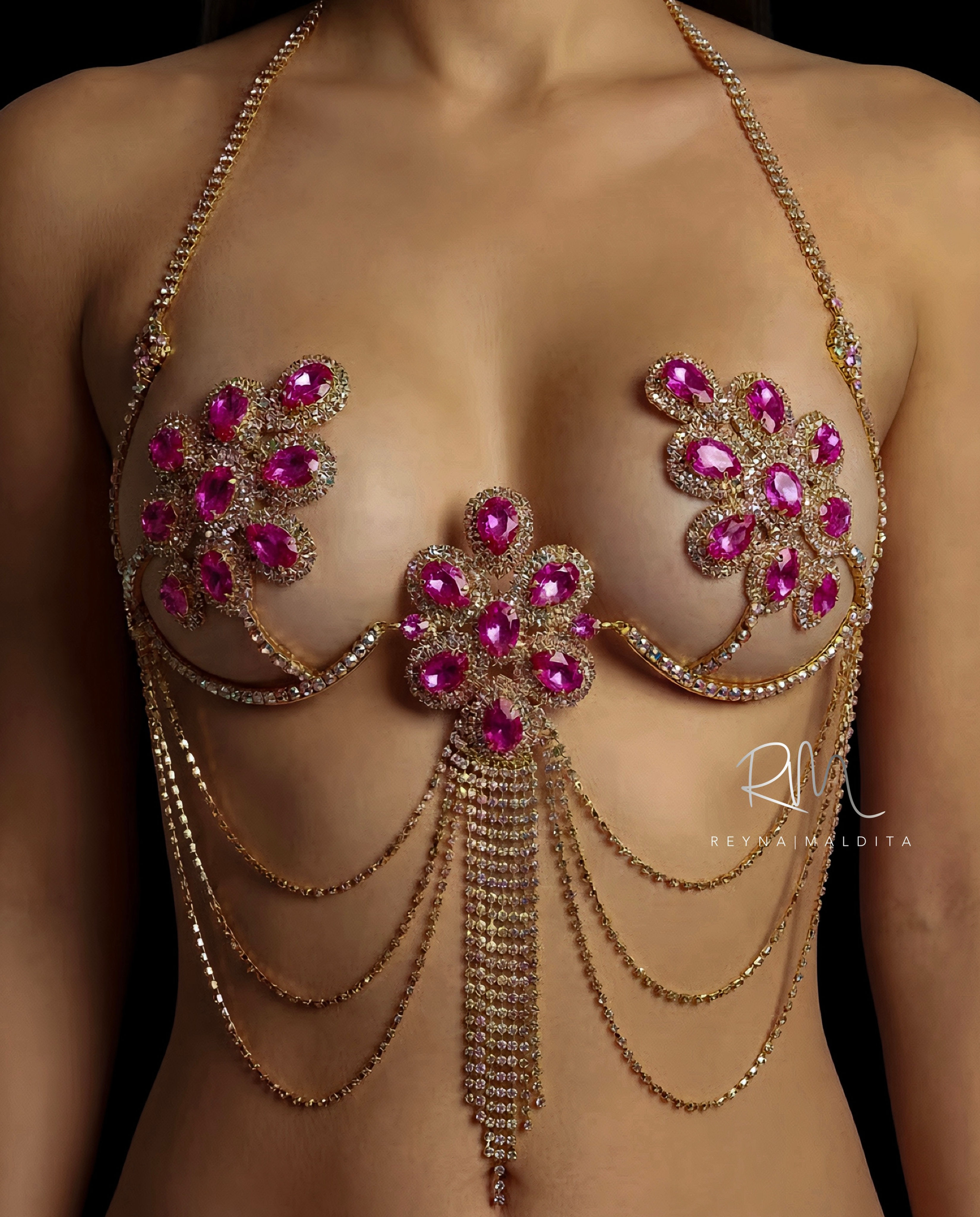 Delilah Crystal Carnival Bra - Magenta Pink