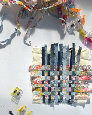 upcycled jeans woven with Liberty Tana Lawn into a micro quilt