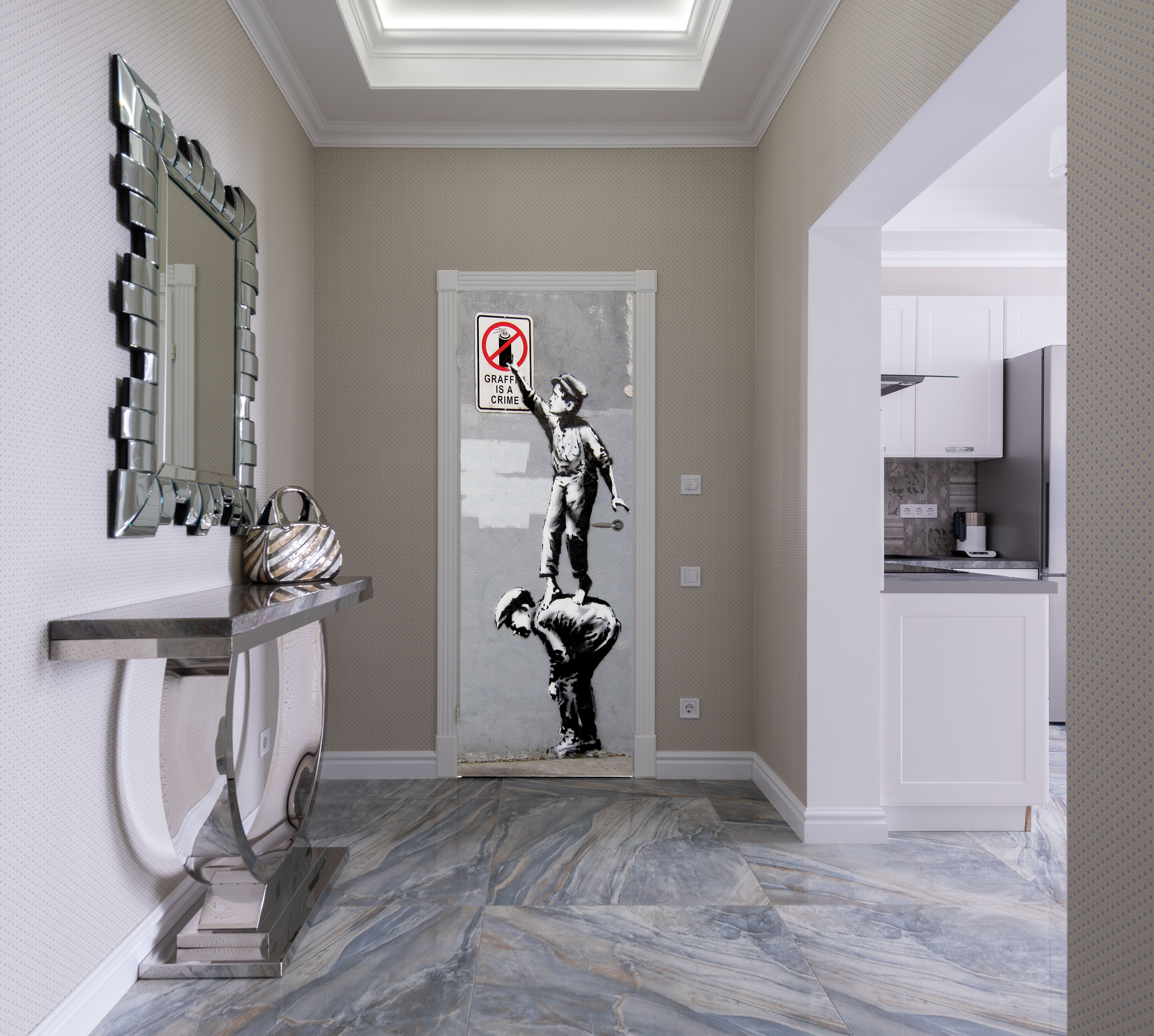 Banksy Door Cover  (83x210cm) - Graffiti is a Crime